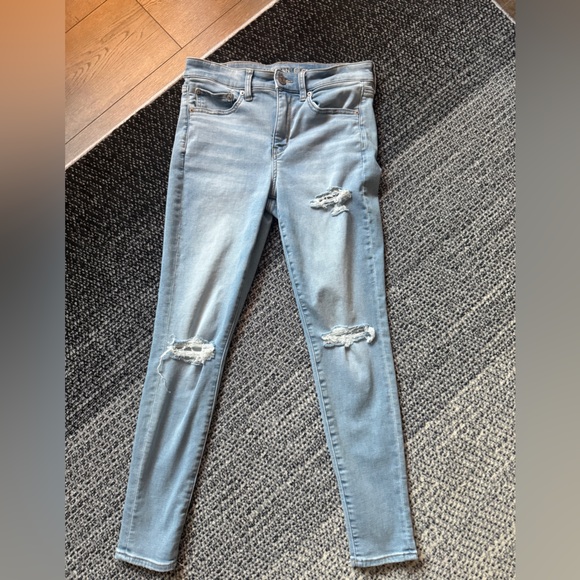 American Eagle Outfitters Jegging High Rise 8 reg Skinny Jeans Distressed EUC - Picture 1 of 10